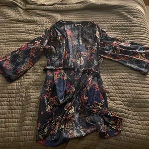 Floral satin robe
